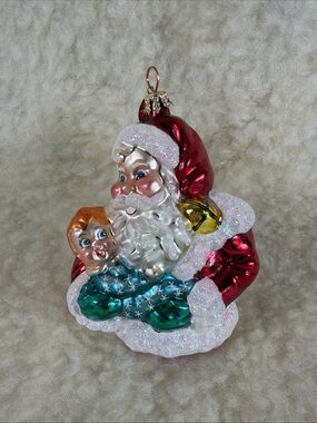 Vintage Christopher Radko Onsie Twosome Santa & Child Glass Ornament